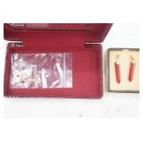 Gold-Toned Necklaces & Red & Silver-Toned Charm Beaded Bracelet, Earrings