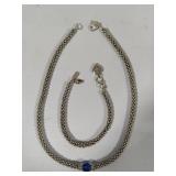 Sterling Silver Caviar Beaded Necklace & Bracelet Set