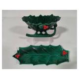 Lefton Holly Berry Sleigh Dish & Small Serving Tray