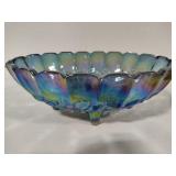 Indiana Glass Iridescent Blue Oval Scalloped Serving Bowl