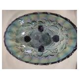 Indiana Glass Iridescent Blue Oval Scalloped Serving Bowl