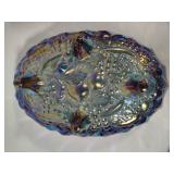 Indiana Glass Iridescent Blue Oval Scalloped Serving Bowl