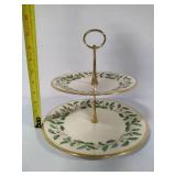 Lenox Two-Tiered Holly & Berry Server w/Gold Accents