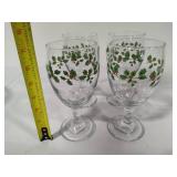 Indiana Glass Holly Berry Serving Bowl & Four Goblets