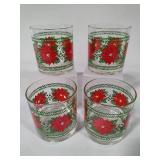 Set of Four Poinsettia Lowball Glasses