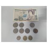 Bank of England Note Featuring Queen Elizabeth II + Misc Coins
