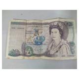 Bank of England Note Featuring Queen Elizabeth II + Misc Coins