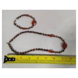14K 1/20 Carnelian Beaded Necklace, Bracelet & Earring Set