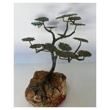 MCM Bijan Metal Bronze Patina Tree Sculpture on Rock Base