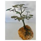 MCM Bijan Metal Bronze Patina Tree Sculpture on Rock Base
