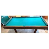 Pool Table - Green Felt, Wood Frame w/ Cues & Balls and Includes a Ping-Pong Table Top with Net and Accessories