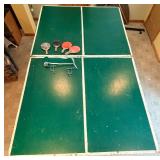 Pool Table - Green Felt, Wood Frame w/ Cues & Balls and Includes a Ping-Pong Table Top with Net and Accessories