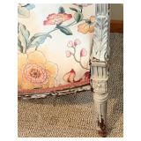 Armchair & Floor Lamp - Floral Upholstery, Distressed Pale Gray Frame