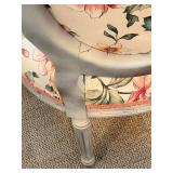 Armchair & Floor Lamp - Floral Upholstery, Distressed Pale Gray Frame