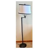 Armchair & Floor Lamp - Floral Upholstery, Distressed Pale Gray Frame