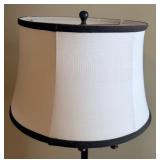 Armchair & Floor Lamp - Floral Upholstery, Distressed Pale Gray Frame