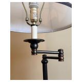 Armchair & Floor Lamp - Floral Upholstery, Distressed Pale Gray Frame