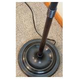 Armchair & Floor Lamp - Floral Upholstery, Distressed Pale Gray Frame