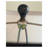 Armchair & Floor Lamp - Floral Upholstery, Distressed Pale Gray Frame