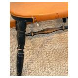 Chair & Table Lamp - Vintage Black Wood Chair with Leather Seat; Table Lamp with Bronze-Toned Base and Beige Shade