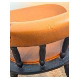 Chair & Table Lamp - Vintage Black Wood Chair with Leather Seat; Table Lamp with Bronze-Toned Base and Beige Shade