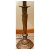 Chair & Table Lamp - Vintage Black Wood Chair with Leather Seat; Table Lamp with Bronze-Toned Base and Beige Shade