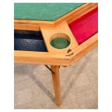 Octagonal Folding Card Table - Green Felt Top & Cup Holders Along with 4 Samsonite Folding Chairs