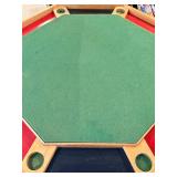 Octagonal Folding Card Table - Green Felt Top & Cup Holders Along with 4 Samsonite Folding Chairs