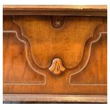 Antique Wooden Cedar Storage Chest - Lift-Top, Carved Front, Bun Feet