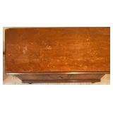 Antique Wooden Cedar Storage Chest - Lift-Top, Carved Front, Bun Feet