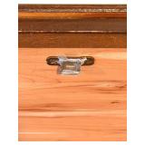 Antique Wooden Cedar Storage Chest - Lift-Top, Carved Front, Bun Feet