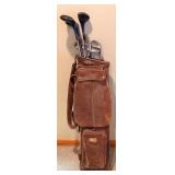 Vintage Hughes Patent Leather Golf Bag with Walter Hagen Irons