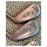 Vintage Hughes Patent Leather Golf Bag with Walter Hagen Irons