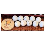 Vintage Golf Club Lamp with Green Shade & Golf Balls in Display Rack