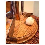 Vintage Golf Club Lamp with Green Shade & Golf Balls in Display Rack