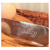 Vintage Golf Club Lamp with Green Shade & Golf Balls in Display Rack