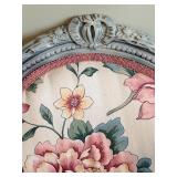 Armchair & Floor Lamp - Floral Upholstery, Distressed Pale Gray Frame