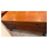Antique Wooden Cedar Storage Chest - Lift-Top, Carved Front, Bun Feet
