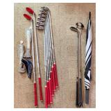 Adams Golf Bag & Ray Cook Classic Plus Chipper & Irons with Red Grips & Umbrella