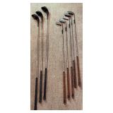 Vintage Hughes Patent Leather Golf Bag with Walter Hagen Irons