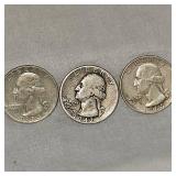 3 Washington 25c, 1964,1964,1942