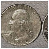 3 Washington 25c, 1964,1964,1942