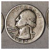 3 Washington 25c, 1964,1964,1942