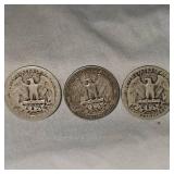 3-Washingtons 25c, 1940,1942,1946