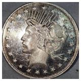 Peace Silver Trade Unit, 1 Troy Ounce Silver, Toning, Very Nice