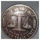 Peace Silver Trade Unit, 1 Troy Ounce Silver, Toning, Very Nice