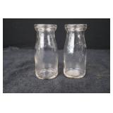 Milk Bottle Pair - Clear Glass, Embossed Text