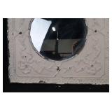 Decorative Tile Mirror - White Embossed Ceramic Frame with Round Mirror