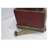 Wooden Toy Cart - Red Box on Green Base, Hammered B Motif