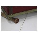 Wooden Toy Cart - Red Box on Green Base, Hammered B Motif